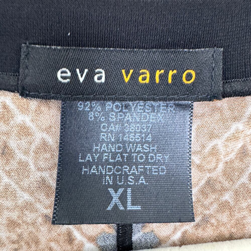 Eva Varro Womens Tunic Top Size XL Artsy Abstract Scales Geo Slinky Office Black - Picture 2 of 3